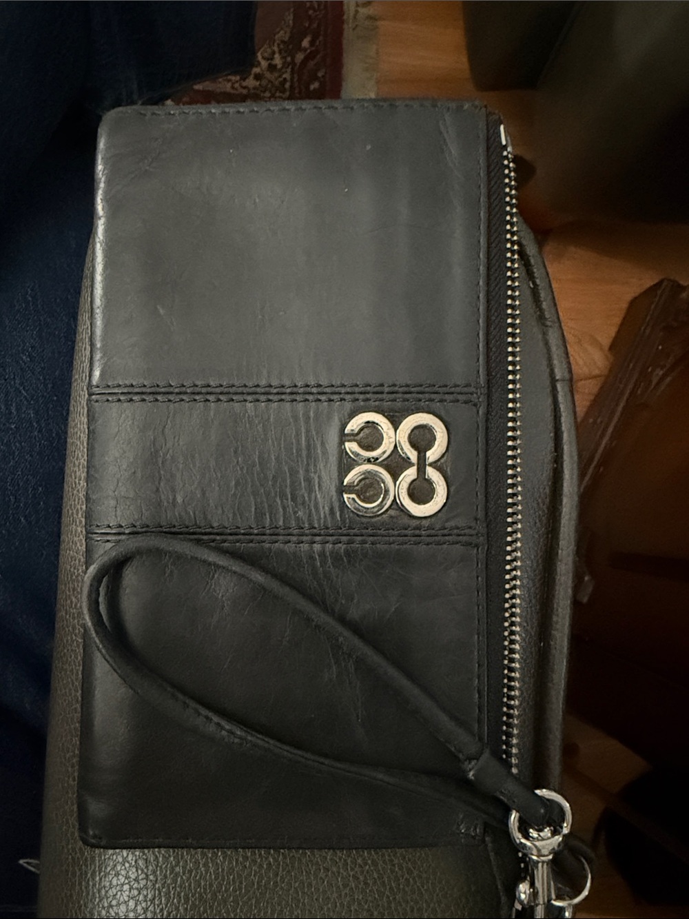 Vintage Coach Black Leather Wristlet with Silver Logo Accent